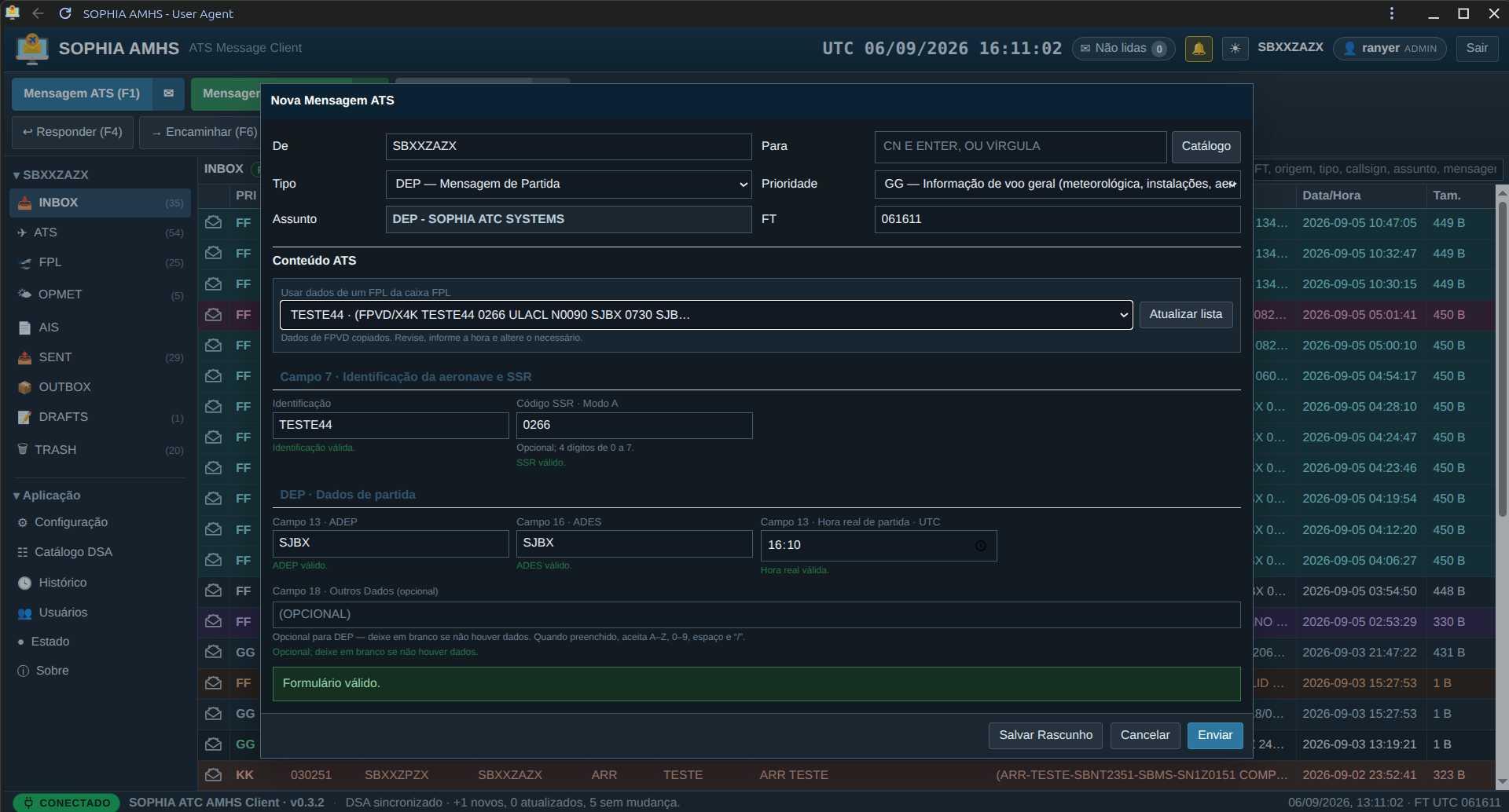 New ATS message form, DEP type, dark theme
